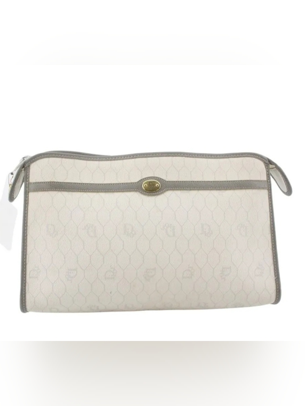 Christian Dior Honeycomb Canvas Clutch Bag In White
